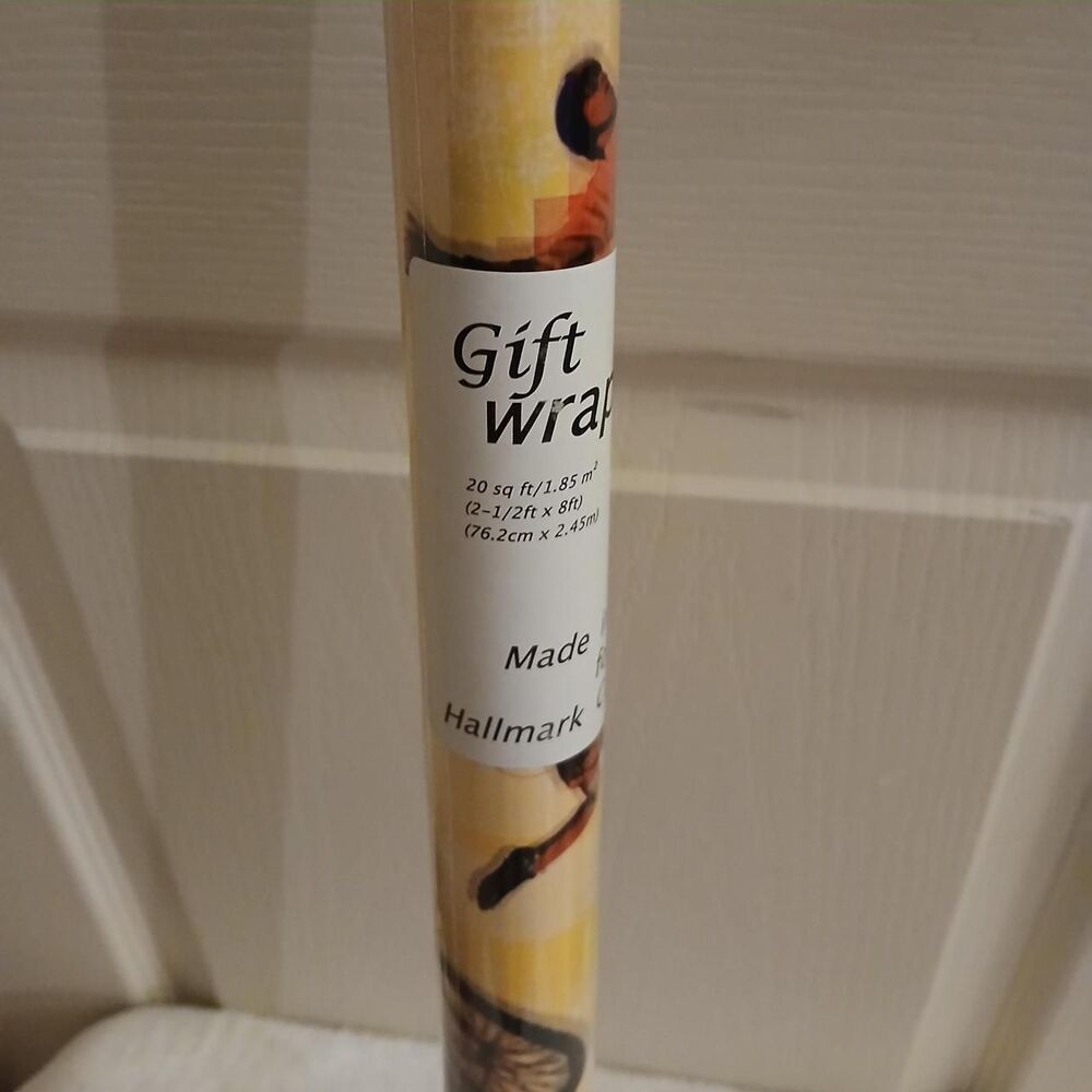NEW vintage 1980s new old stock Hallmark gift wrap people riding bikes skating